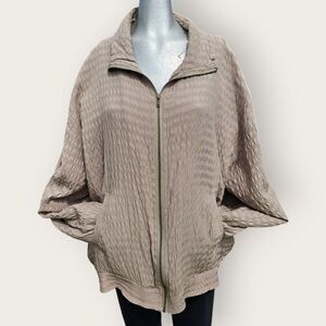 Vintage Passion Collections Oversized Silk Neutral Beige Zip Jacket Large